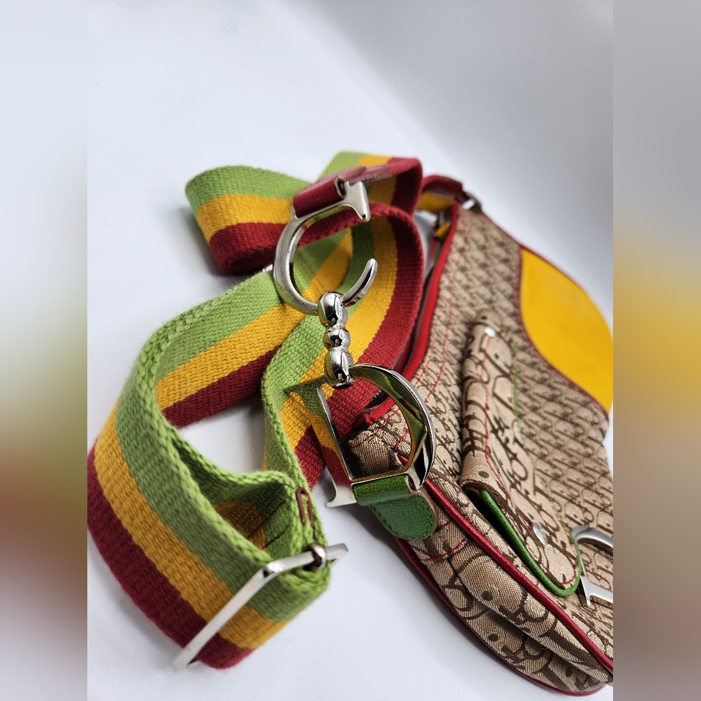 Pre-loved Vintage Christian Dior Rasta-Color Trotter Saddle Shoulder Bag - Picture 3 of 11